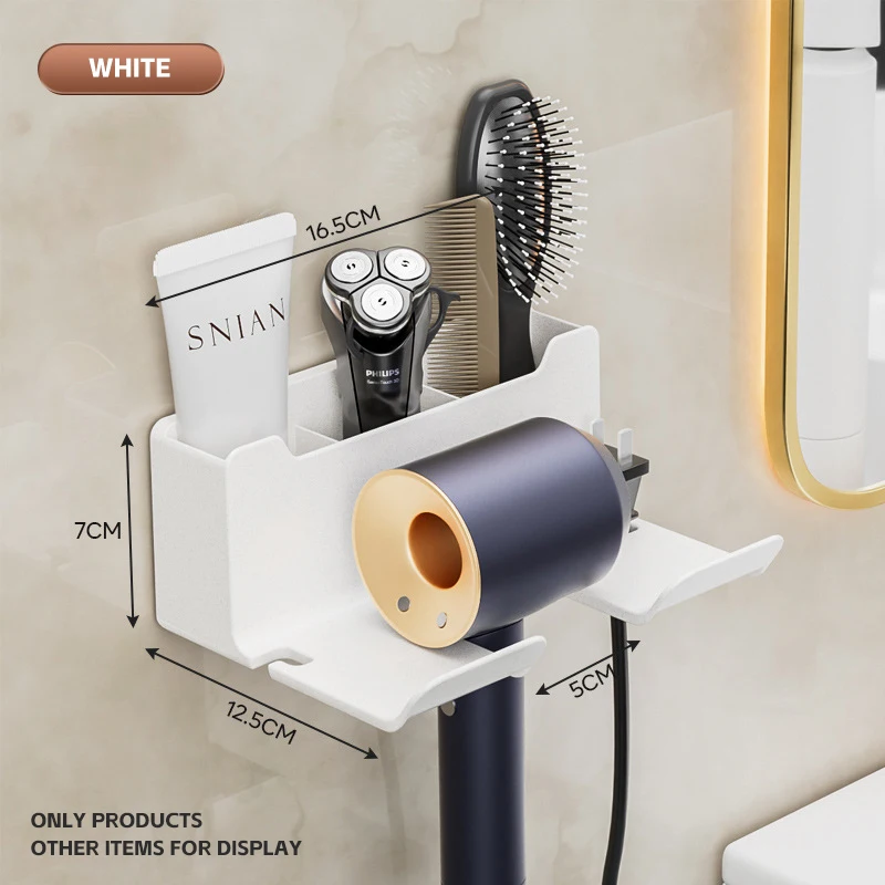 Soporte de secador de pelo montado en la pared, soporte de Alisador, estante organizador de secador de pelo sin perforaciรณn, accesorios de baรฑo de