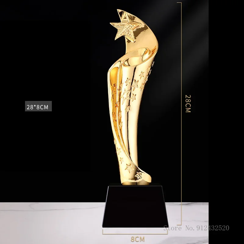 Custom Creative Electroplating Golden Resin Trophy Five-Pointed Star competition Award Free Design Lettering Bas, Crystal Trophy