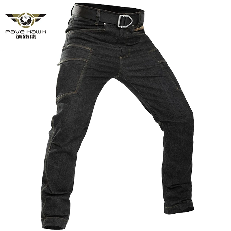 

Мужские тактические джинсы с несколькими карманами, износостойкие длинные брюки, мужские уличные деловые классические прямые джинсовые брюки-карго