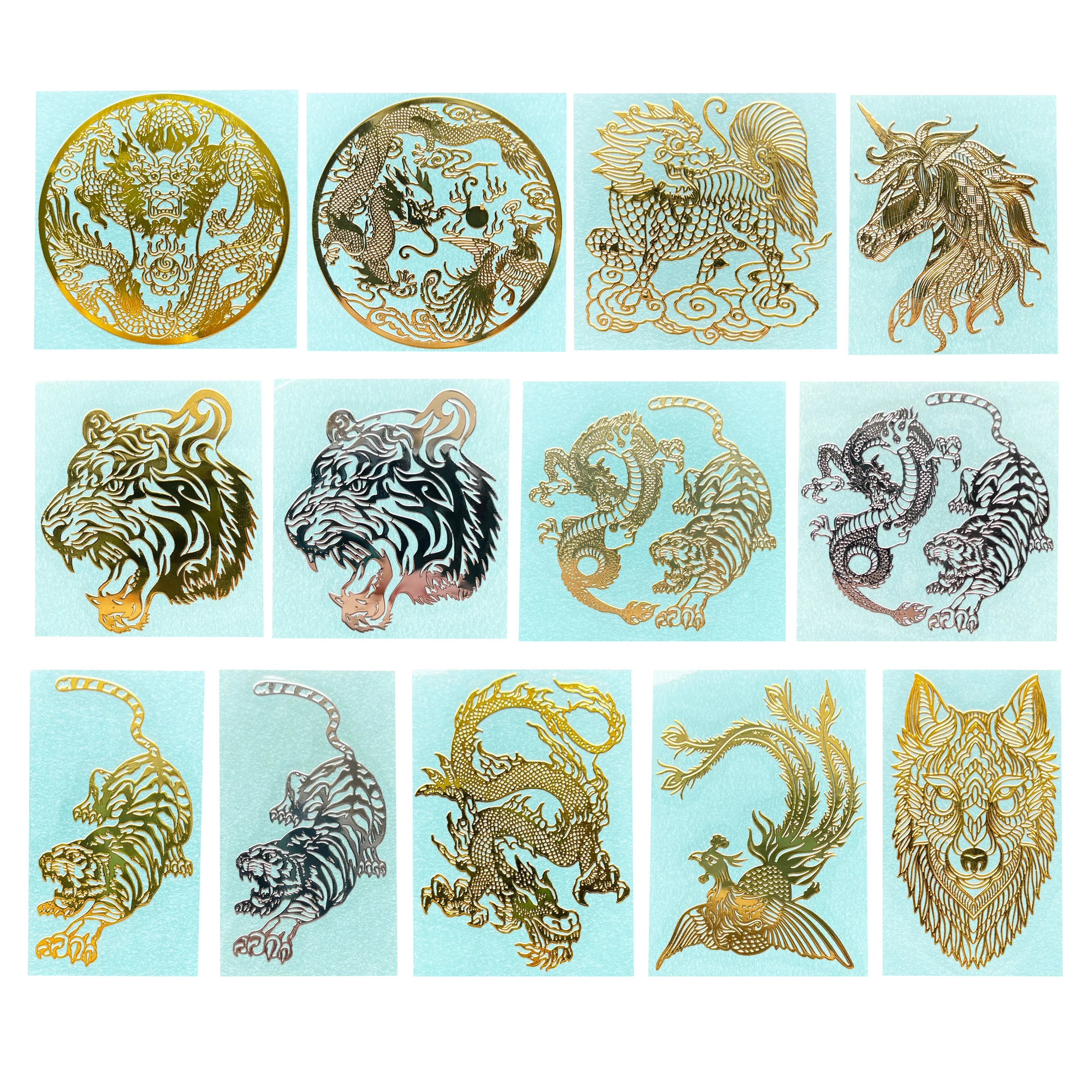 

Personality dragon and Phoenix pattern metal sticker tiger Wolf mobile phone sticker back shell creative animal metal decoration