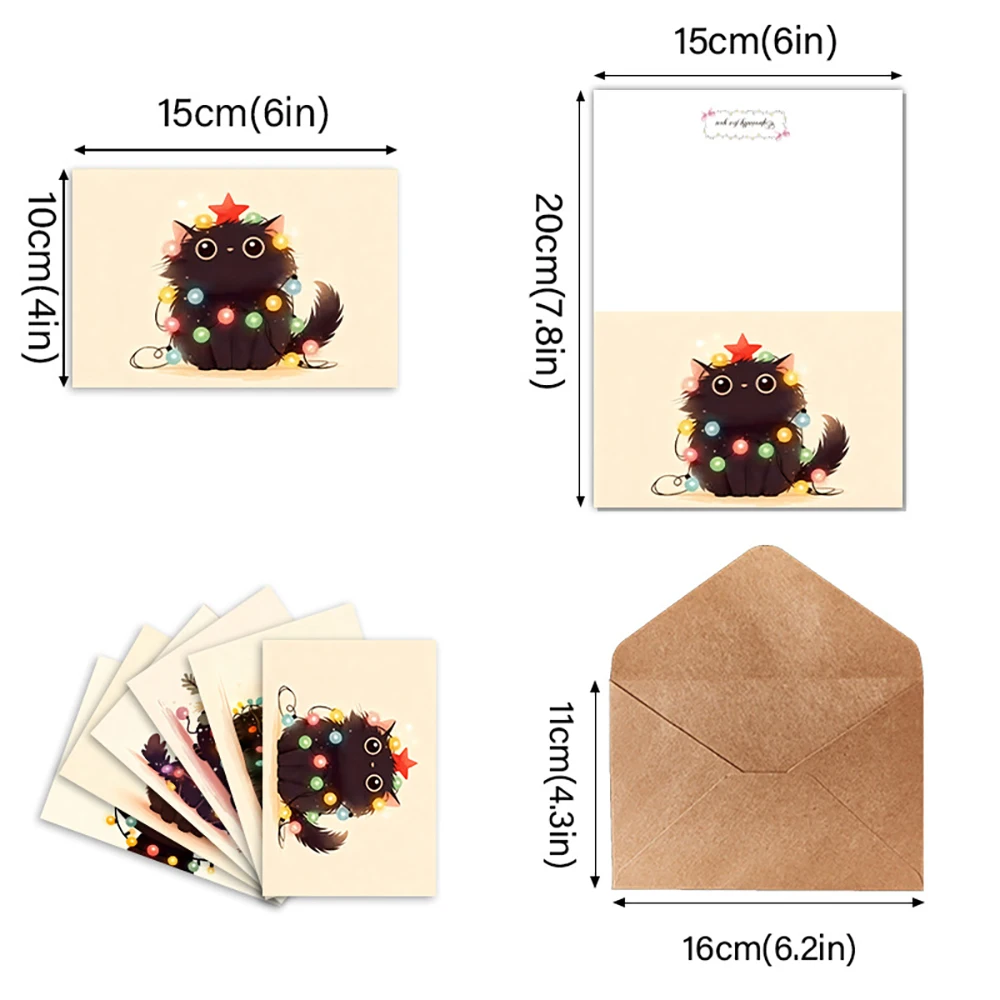 Charming Cat-Themed Greeting Card Set - Pack of 6 Cards with Envelopes