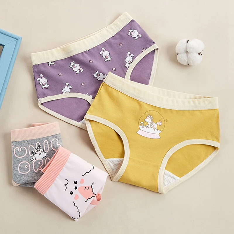

4Pcs/Lot Children Panties Cotton Breathable Soft Underwear Kids Cartoon Printed Briefs Young Puberty Girls Underpants