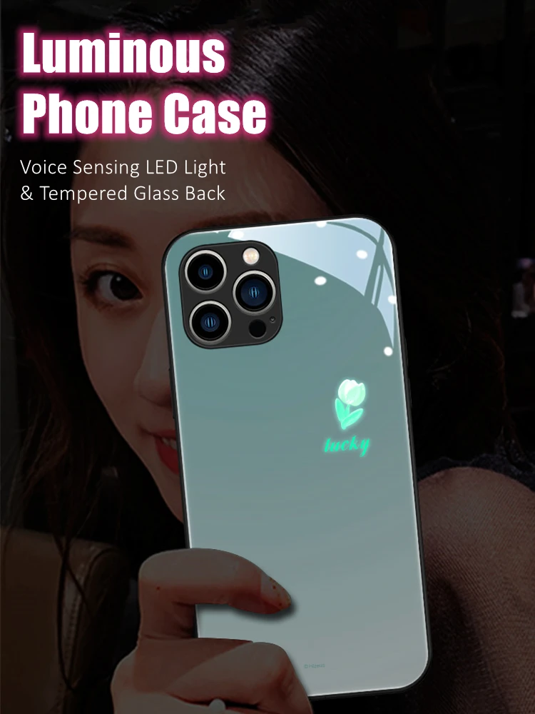 

Tulip LED Light Glowing Luminous Tempered Glass Back TPU Border Phone Case for Samsung S24 S22 S23 Note 10 20 A14 A54 Plus Ultra