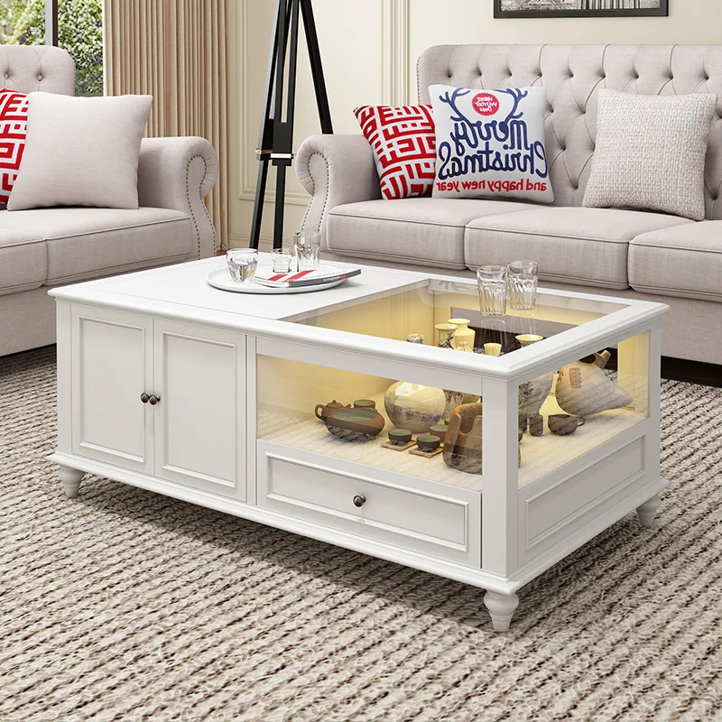 

American-Style Solid Wood Glass Display Coffee Table Small Apartment Home Multi-Functional Display1