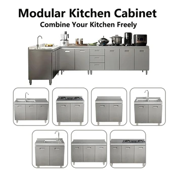 ตู้ครัวสแตนเลส 304 แบบโมดูล ติดตั้งฟรี ปราศจากฟอร์มาลดีไฮด์ สำหรับครัวเรือนขนาดเล็ก 2
