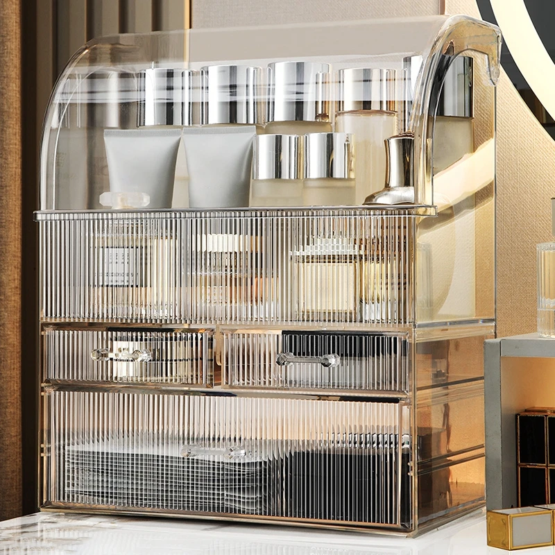 Large luxury Transparent Cosmetics Storage Box Storage Rack Desktop Dressing Table Dustproof Makeup Organizer case Storage Rack 3