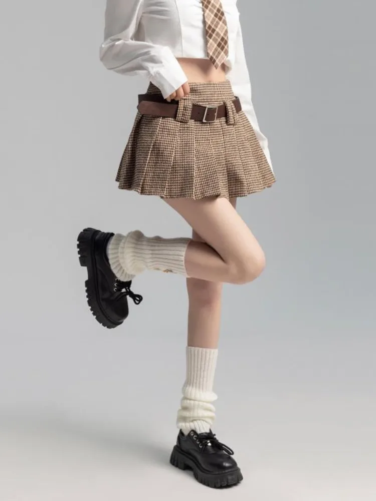 

Hikigawa 2023 Summer Preppy Belt Causal Women Skirts All Match Plaid Sweet Skirt Sexy Chic Fashion Elegant All Match Faldas