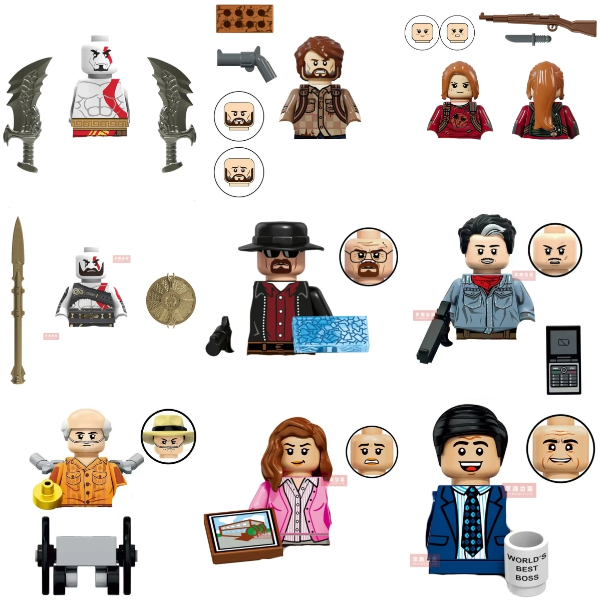 Figurines Minifigures Pop Culture : Kratos, Breaking Bad, The Office