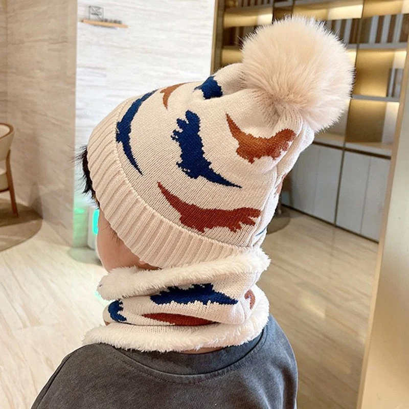 Kids Winter Beanie Hat Scarf Set kids winter hat scarf set Fleece Lined Hat Woolen Scarf Warm Knit Thick For Boys Girls 2-8Y Set