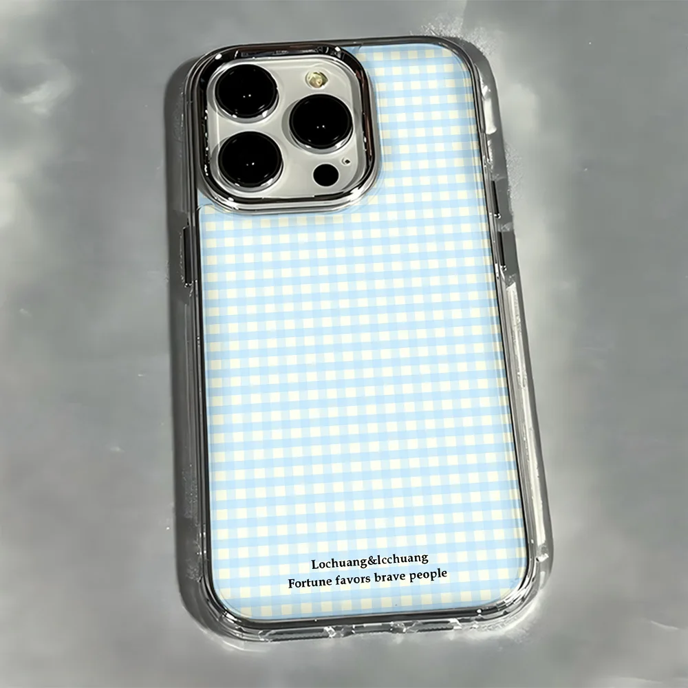 Korean INS Blue Checkered Grid Phone Case