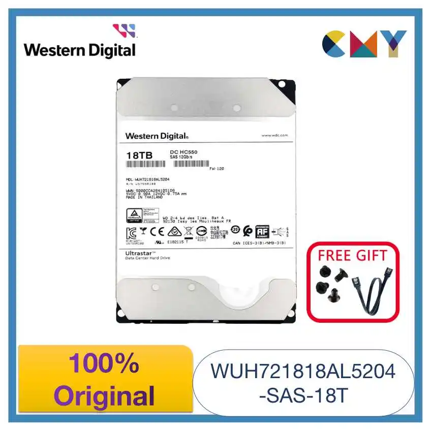 

100% оригинальный внутренний жесткий диск Western Digital WD 18 ТБ 3,5 HDD для сервера SAS 7200 rpm HC550 WUH721818AL5204