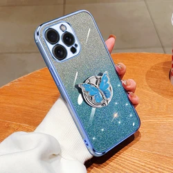 Bling Glitter Soft Phone Case with Butterfly Bracket and Sequin Design for Moto G8 Power (Blue)