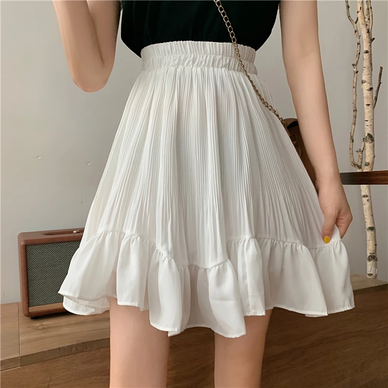 

GGRIGHT High Waist Asymmetric Hem Pleated Skirts Women Spring Summer Clothes 2022 Black White Chiffon Mini Skirt Faldas Mujer