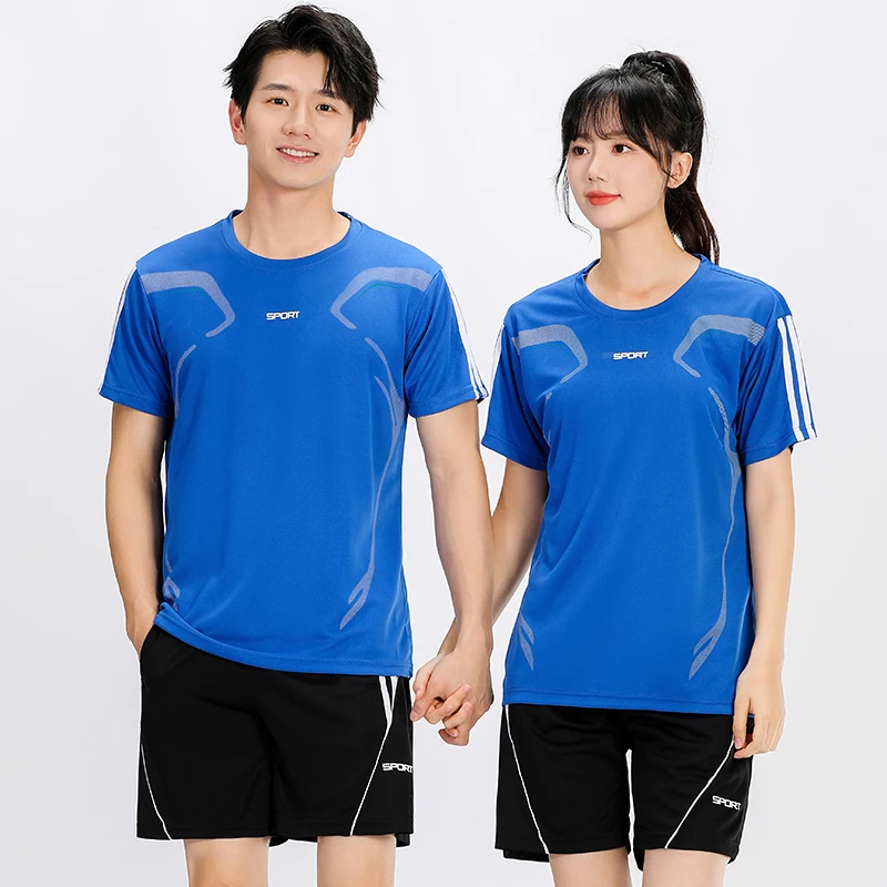 Summer High-quality Ultra-thin Ice Silk Couple Sports Set Fashionable Trendy Short Sleeved Shorts Quick Drying Sportswear
