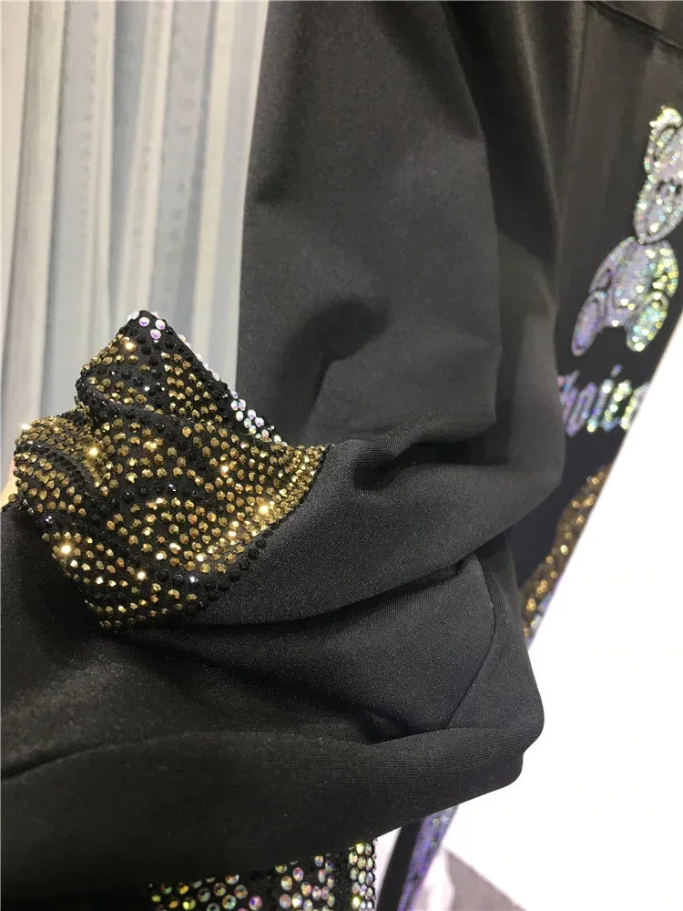 Heavy Industry Cartoon Rhinestone Slim Fit Leggings Women 2024 Spring and Summer Thin Bear Wings Black Tapered Pants Female