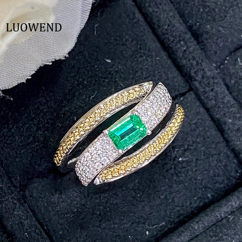 LUOWEND 18K White Gold Rings Natural Emerald Luxury Gemstone Fine Shining Design Wedding Band for Women Engagement Fine Jewelry led bathroom mirror cabinet shining white 62x14x60 cm