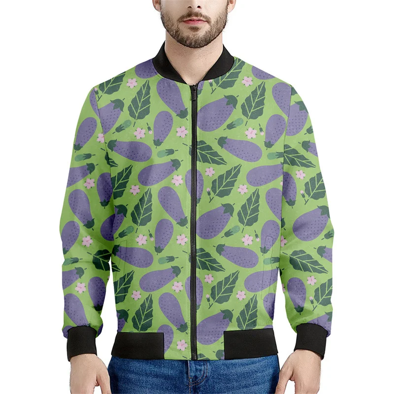 thumbnail image 1 of Chaquetas con cremallera y estampado de berenjena a la moda para hombre, abrigo vegetal con estampado 3D, chaqueta informal de calle con cremallera para mujer, sudadera de manga larga, 1 of 5
