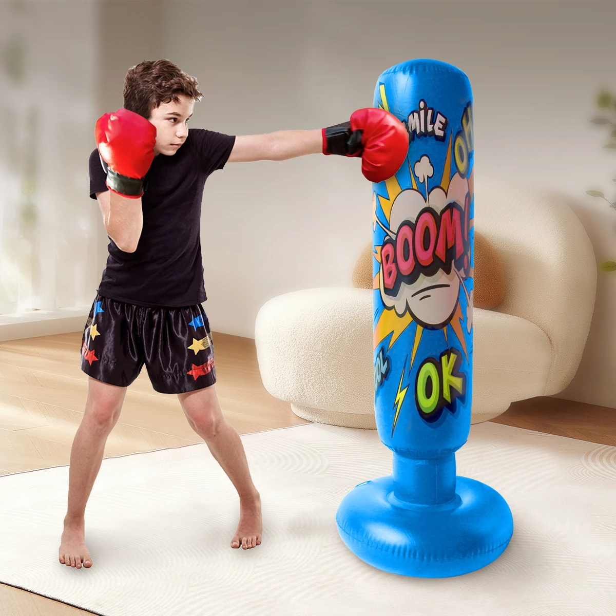 Inflatable Standing Boxing Bag Player Tumbler Toys Safety Bounce-Back Bag Tumbler and Punching Toy Children Activity Game