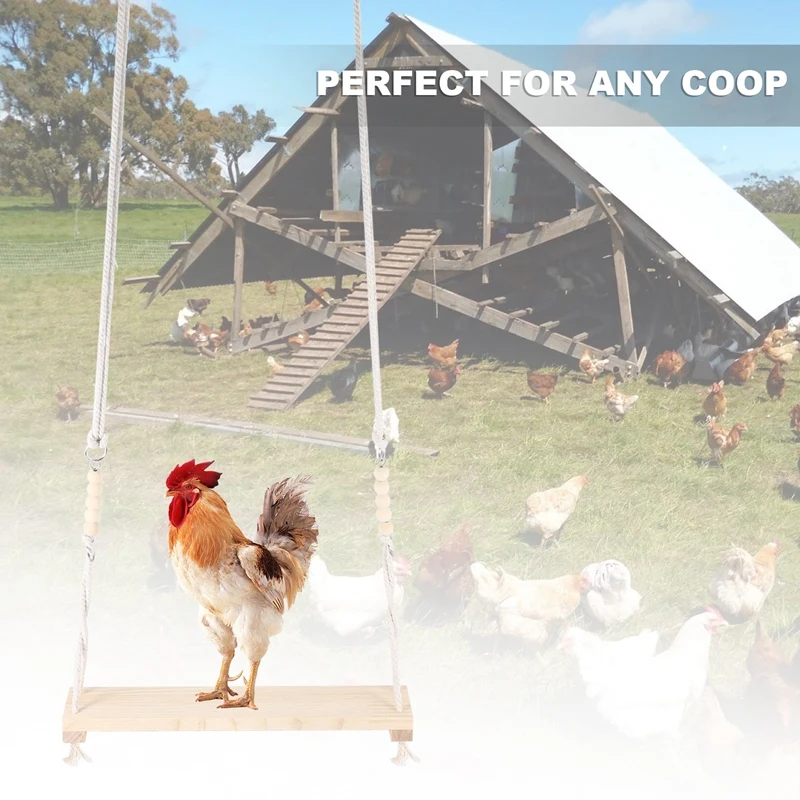 Chicken Swing Toy For Coop Natural Safe Wooden Accessories Large Durable Perch Ladder For Poultry Run Rooster Hens