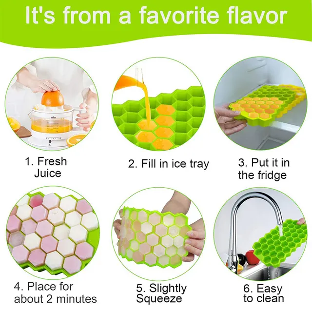 SILIKOLOVE Honeycomb Ice Cube Trays Reusable Silicone Ice cube Mold BPA Free Ice maker with Removable Lids 6
