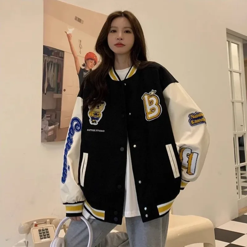 

HOUZHOU Vintage Bomber Jacket Women Harajuku Varsity Baseball Jackets Korean Kawaii Fashion College Oversized Streetwear Y2k