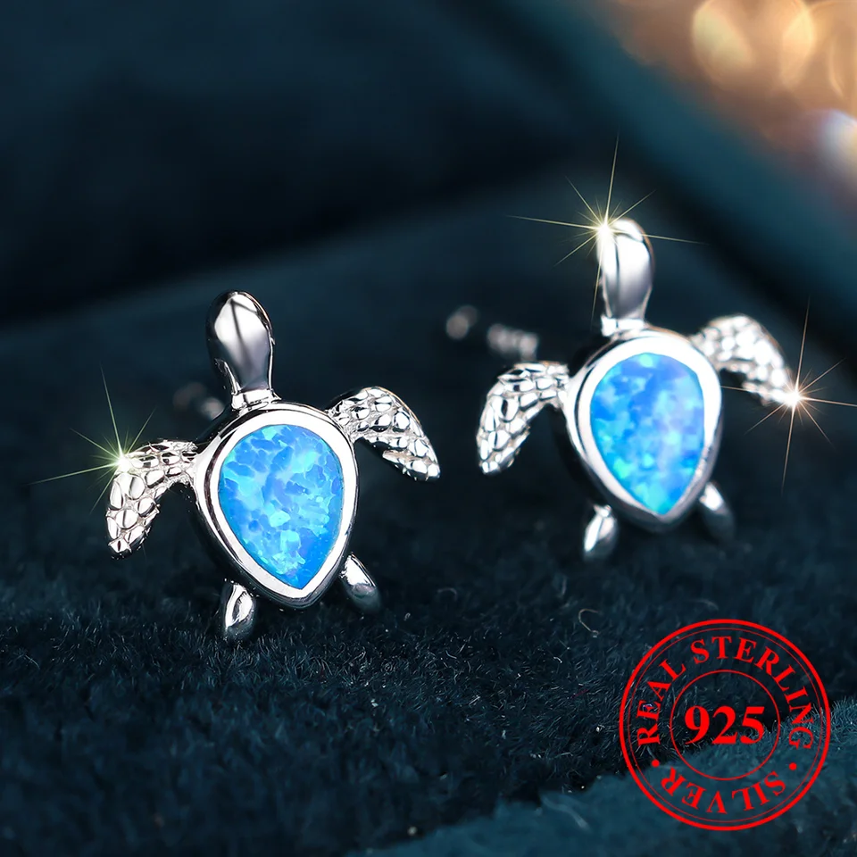 Orecchini a bottone con tartaruga opale in argento sterling