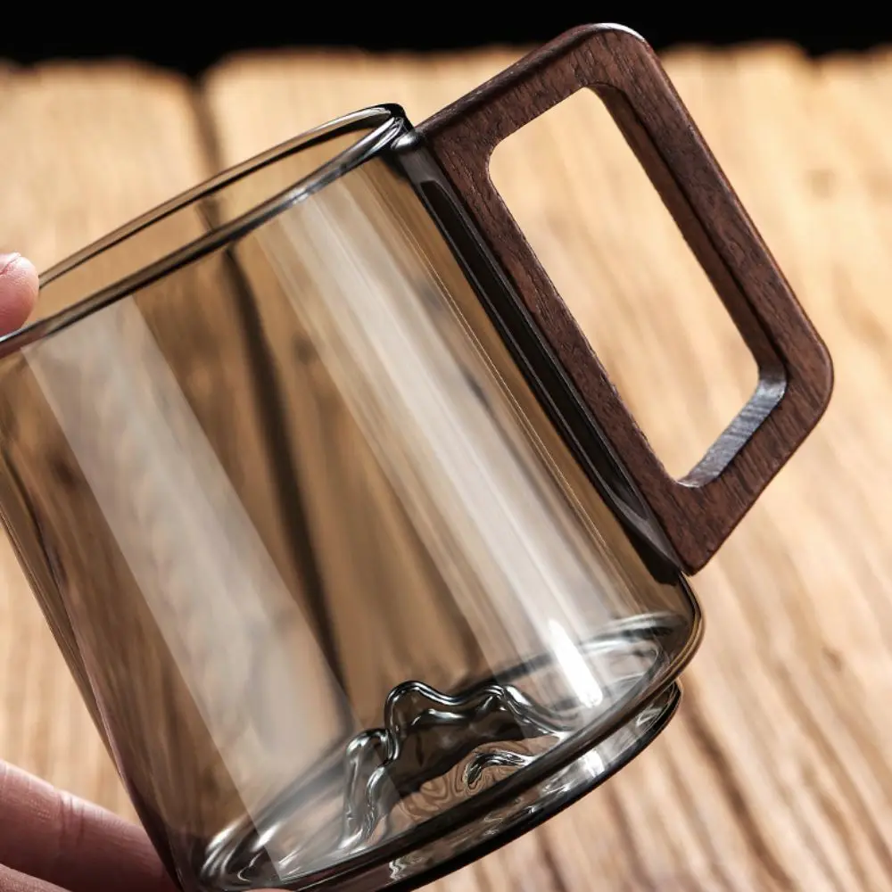 Internal Mountain Protrusion Glass Cup Large Capacity Single-layer Water Drinking Cup Heat-resistant Wooden Handle Tea Cup Gift