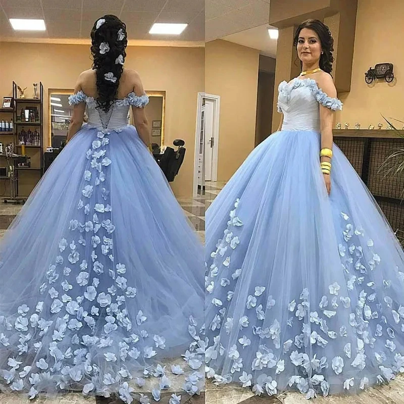 

ANGELSBRIDEP Золушка небесно-голубые платья для Quinceanera с 3D цветами ручной работы бальное платье для выпускного вечера