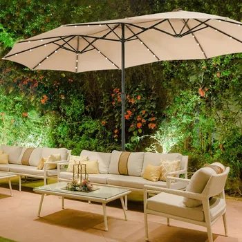 15ft Solar-Powered Patio Umbrella with Base 1