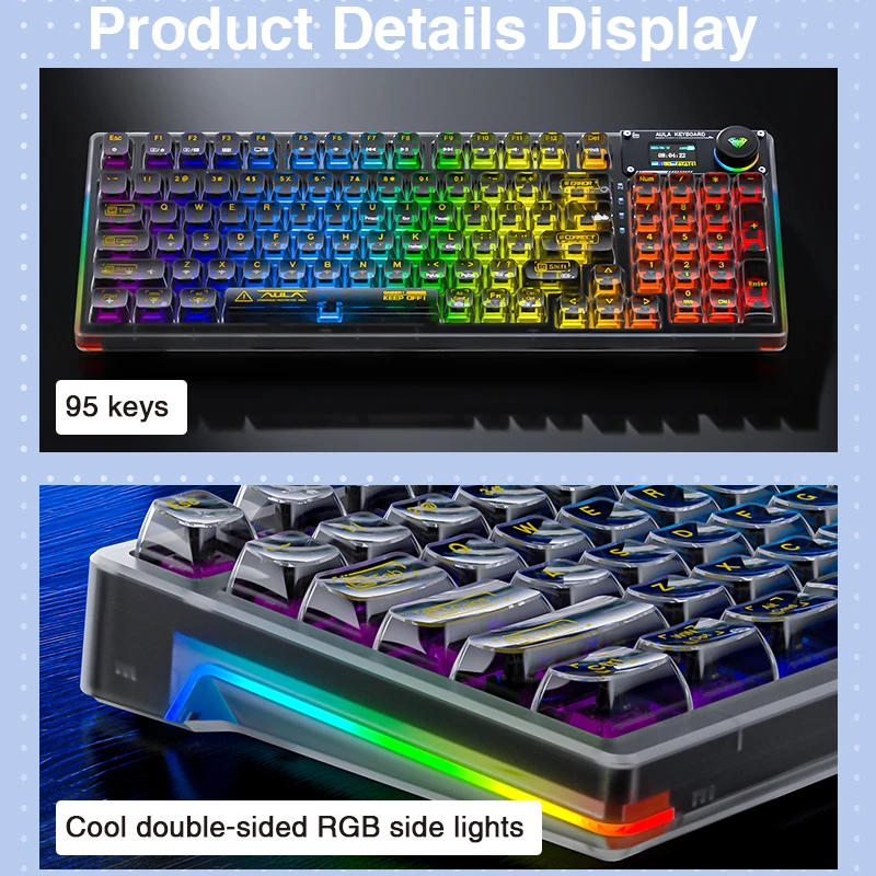 ワイヤレスメカニカルゲーム用キーボードAULA-F98PRO,Bluetooth,ホット 