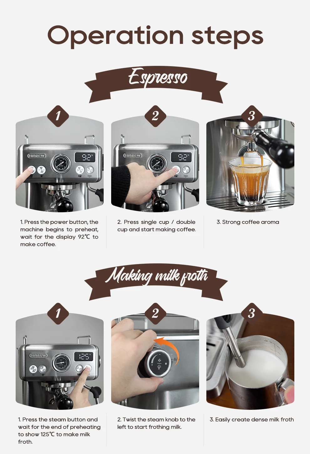 Hibrew 20bar Espresso Coffee Machine Inox Case Semi Automatic Ese Pod