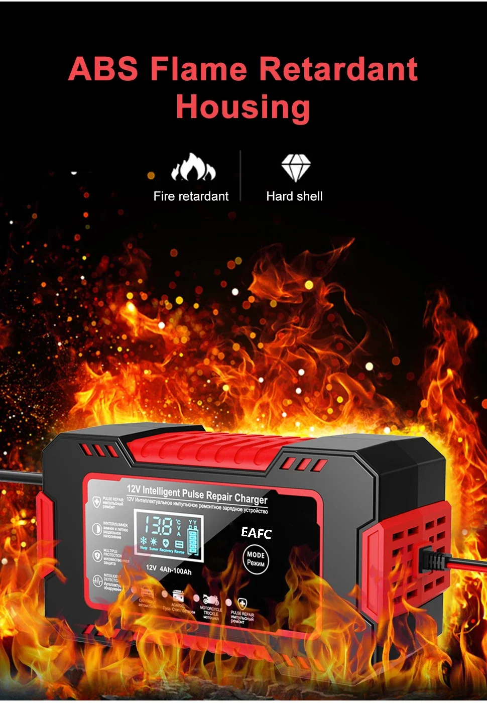EAFC 6A 12V Smart Car Battery Charger Auto- und Motorradbatterieladegerät Blei-Säure-Batterie-Reparatur LCD-Display – Detail 6