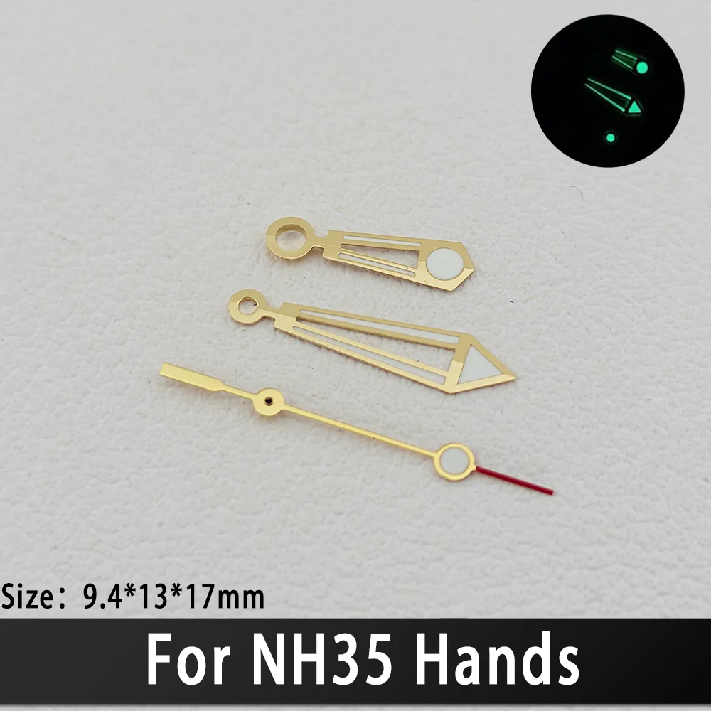 Hollowed Out Silver, Gold, Blue Hour Hands with C3 Green Luminous 9.4*13*17mm