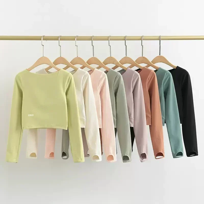 Lemon Workout Tops for Women Yoga Top With Chest Pad Exposed Navel Sports Long Sleeve Fitness T-Shirt Outdoor Cycling Tights