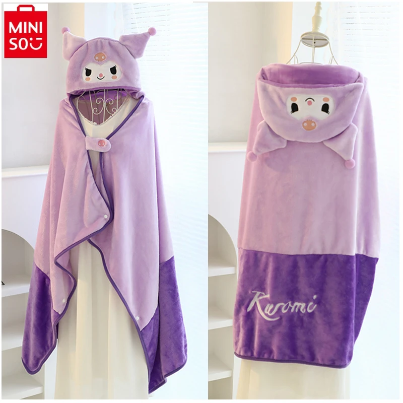 

MINISO Sanrio Anime Figures Kuromi Hooded Cape Cartoon Cute Office Napping Air Conditioning Blanket Soft Plush Cloak Girl Gift