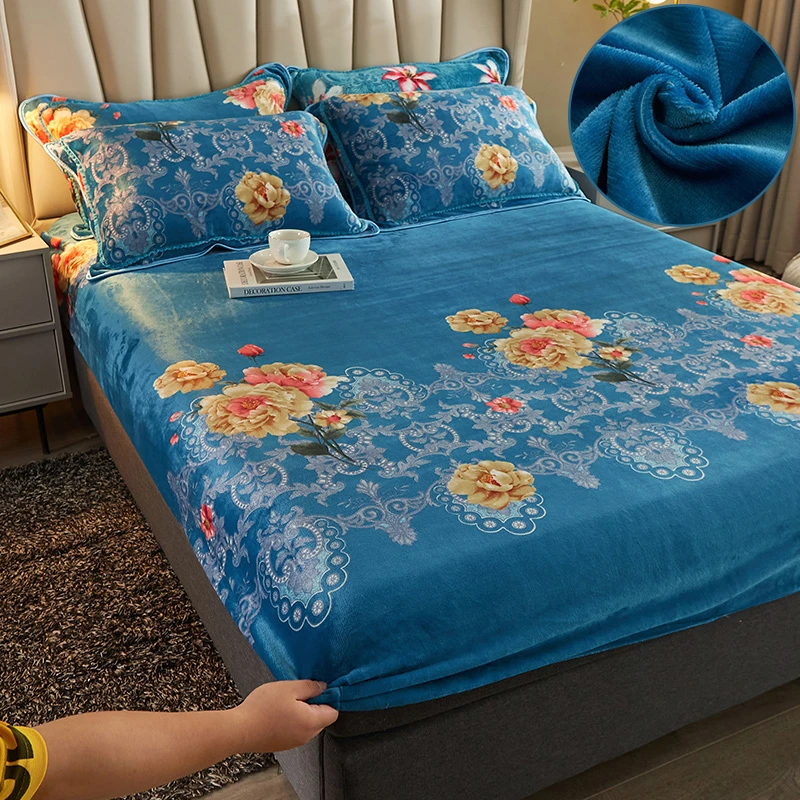 Warm Flannel Bedding Set, 1 Bed Sheet 2 Pillowcases, Thick Breathable