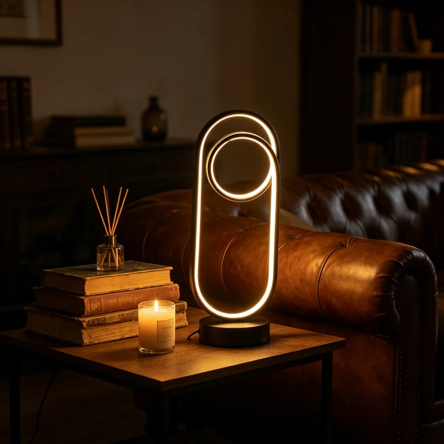 1PC 현대식 더블 링 타원형 LED 테이블 램프, 따뜻한 백색 무드등, USB 전원 장식 램프 (침실, 발코니용)