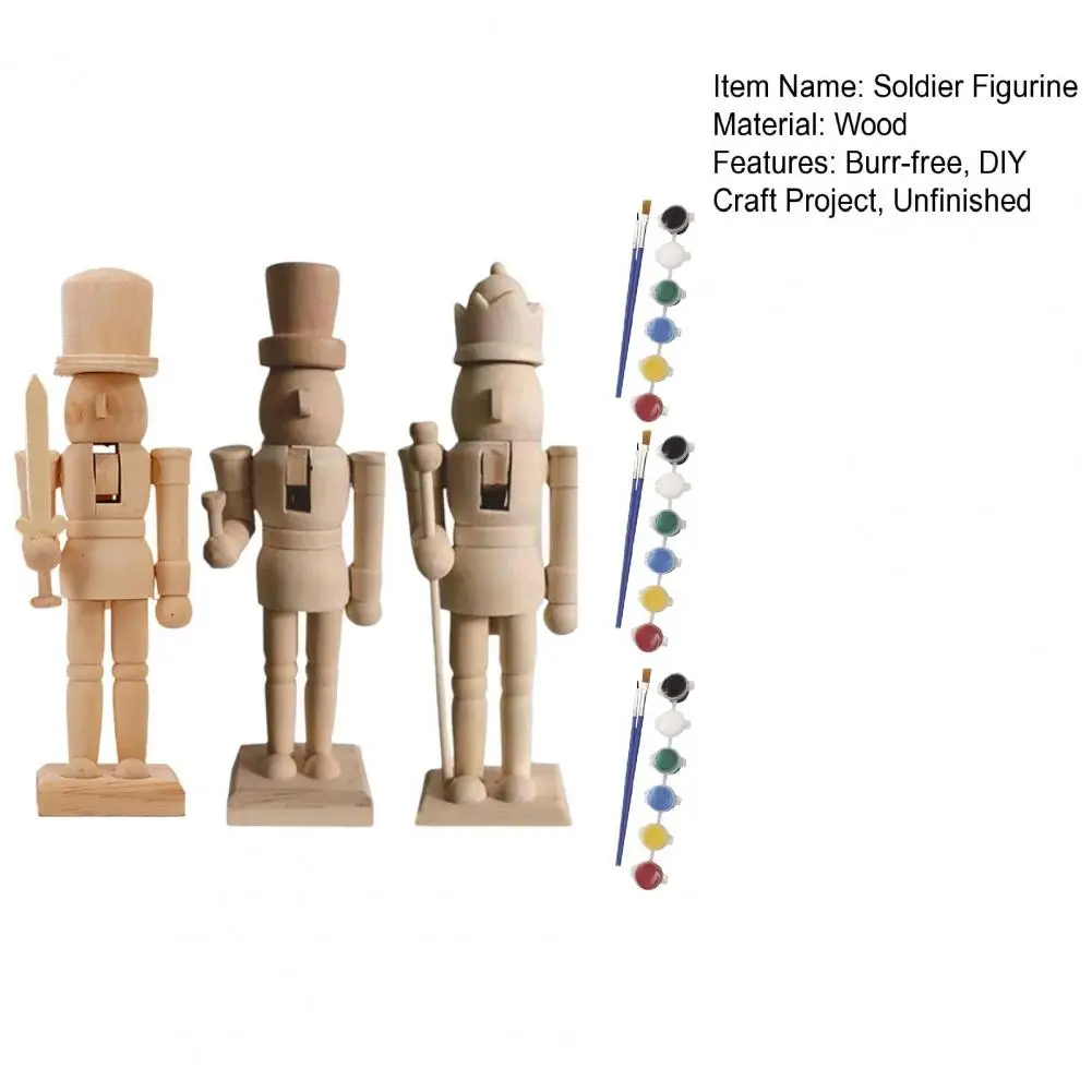 20cm Unfinished Nutcracker Soldier Wooden DIY Nutcracker Figure Unpainted Soldier Figurine Christmas Decoration Craft Project
