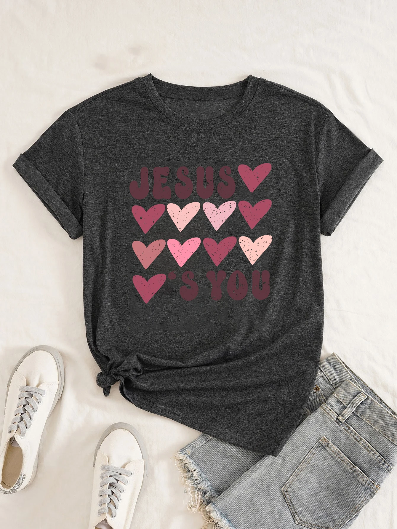 

Jesus love's You T-Shirt Cotton Tetro Summer Street Fashion Woman Casual Short Sleeve Tee