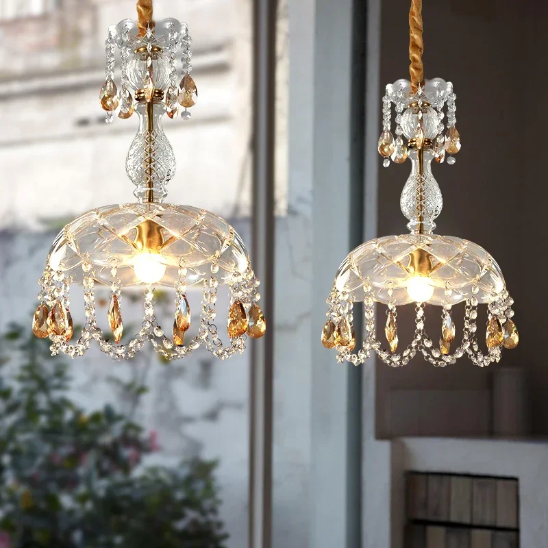 French Creative Crystal Porch Corridor Small Chandelier American Rural Porch Entrance Bedside Light Luxury Home Decoration Lamps