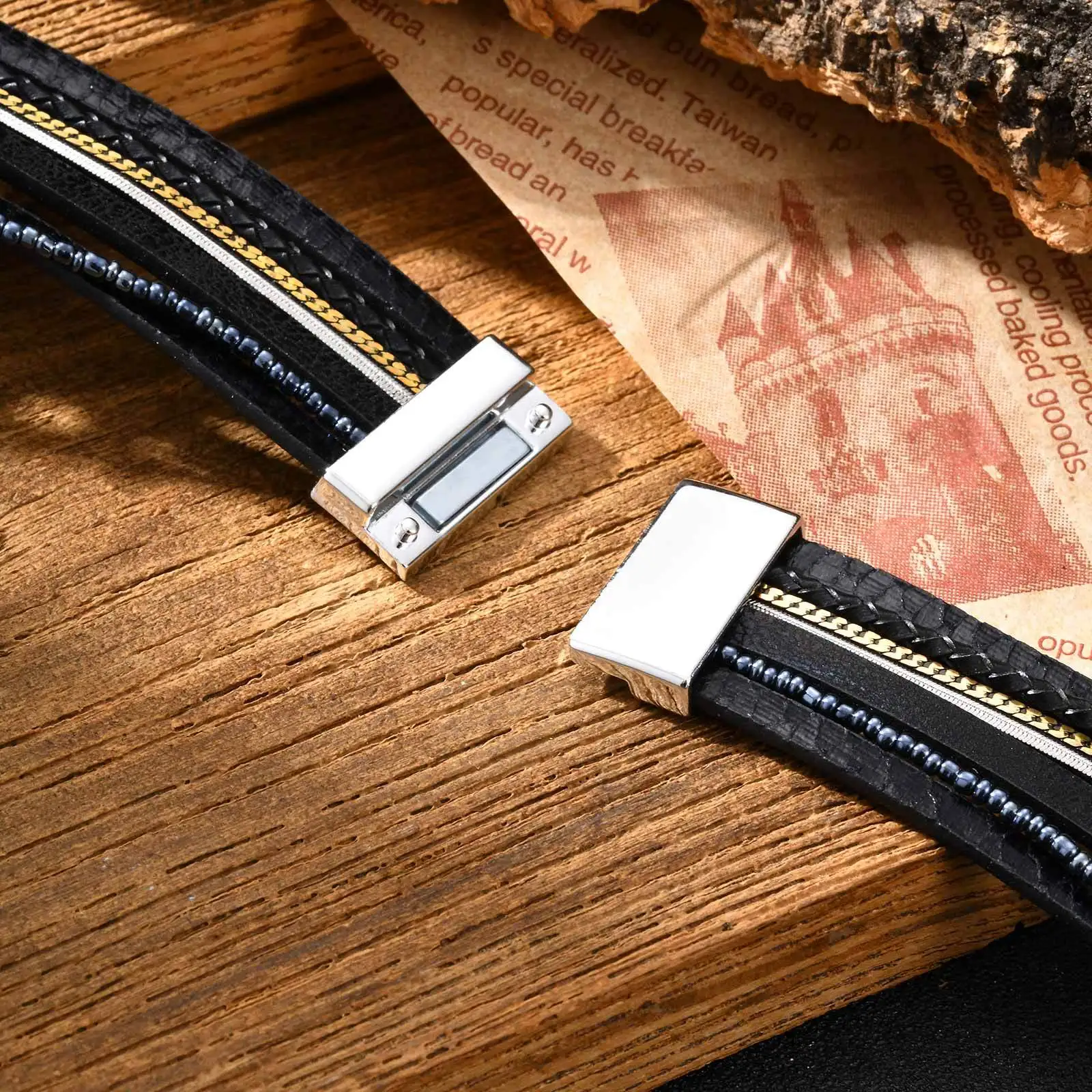 Ethnic Chunky Leather Bracelet for Men,Feather Charm Natural Turquoise 5 Lrayers Leather Bracelet,Father's Dad Gift