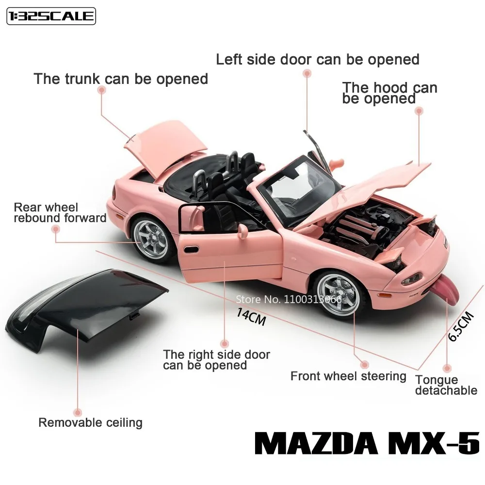 1/32 Scale MX5 Alloy Model High Simulation with Tongue Sport Car