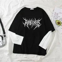 Fashion Punk Dark Style Printed Round Neck T-shirt Y2K Sport Harajuku Thin Women's Top Long Sleeves T Shirt Outdoor Loose Shirt 1