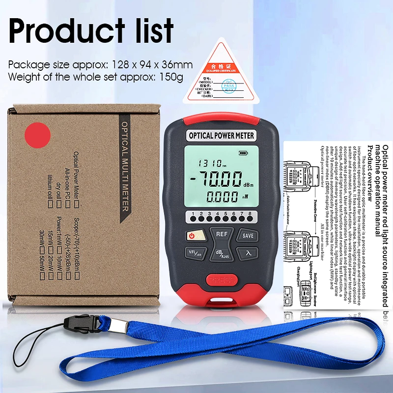 AUA-D50 4 in1 Mini Optical Power Meter Visual Fault Locator Network Cable Test Optical Fiber Tester 1~50mw(optional) Dry Battery