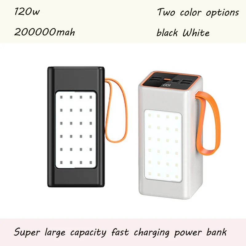 

Original Large Capacity Power Bank 120W 200Ah Suitable for Camping Mobile Phones Laptops +LED Light Portable External Battery