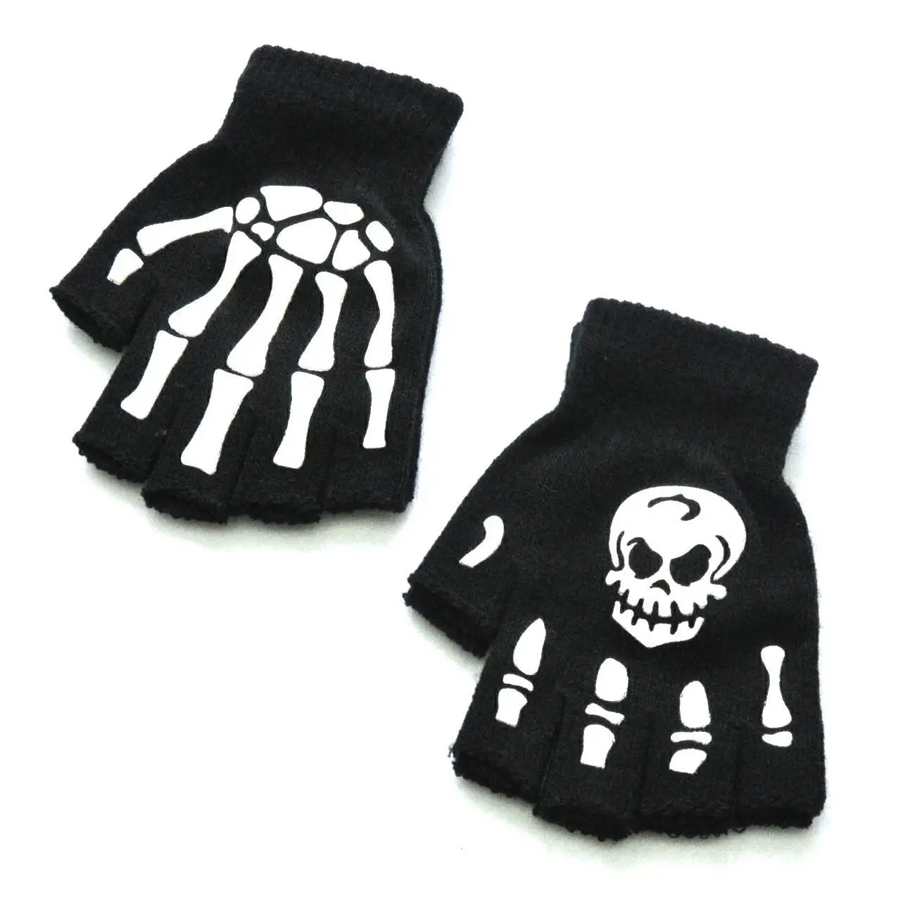 

Luminous Skeleton Skull Half Finger Gloves Elastic Knitted Winter Warm Mitten Punk Cycling Fingerless Gloves Halloween Accessory