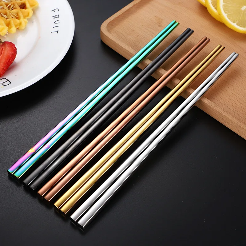 

Portuguese titanium plated chopsticks Stainless Steel Square head Chopsticks Non-slip Chopsticks Tableware Kitchen Tool