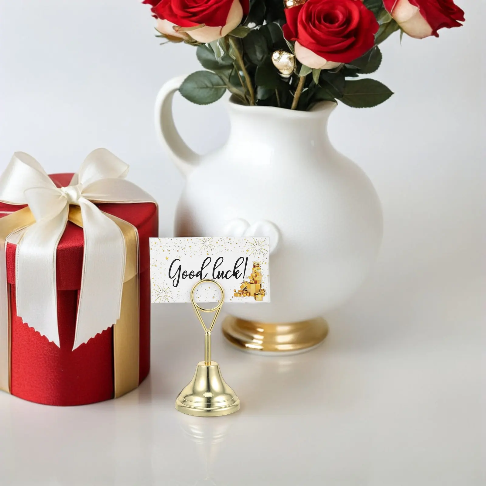 2Pcs 크리 에이 티브 워터 드롭 카드 홀더 다기능 명함 데스크탑 주최자 사진 메모 클립 사무실 테이블 디스플레이 골드