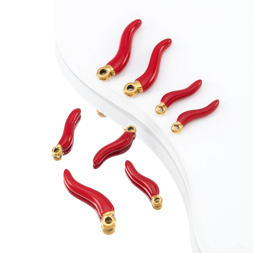 5 Stück 1,5/2 cm vergoldeter Edelstahl mit rotem Chili-Pfeffer-Halskettenanhänger für DIY-Schmuckherstellung, Armband, Ohrringe, Charms – Detail 6