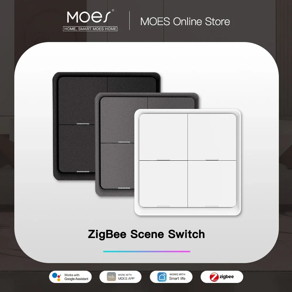 

MOES 4 Gang Tuya ZigBee Wireless 12 Scene Switch Push Button Controller Battery Powered Automation Scenario for Tuya Devices